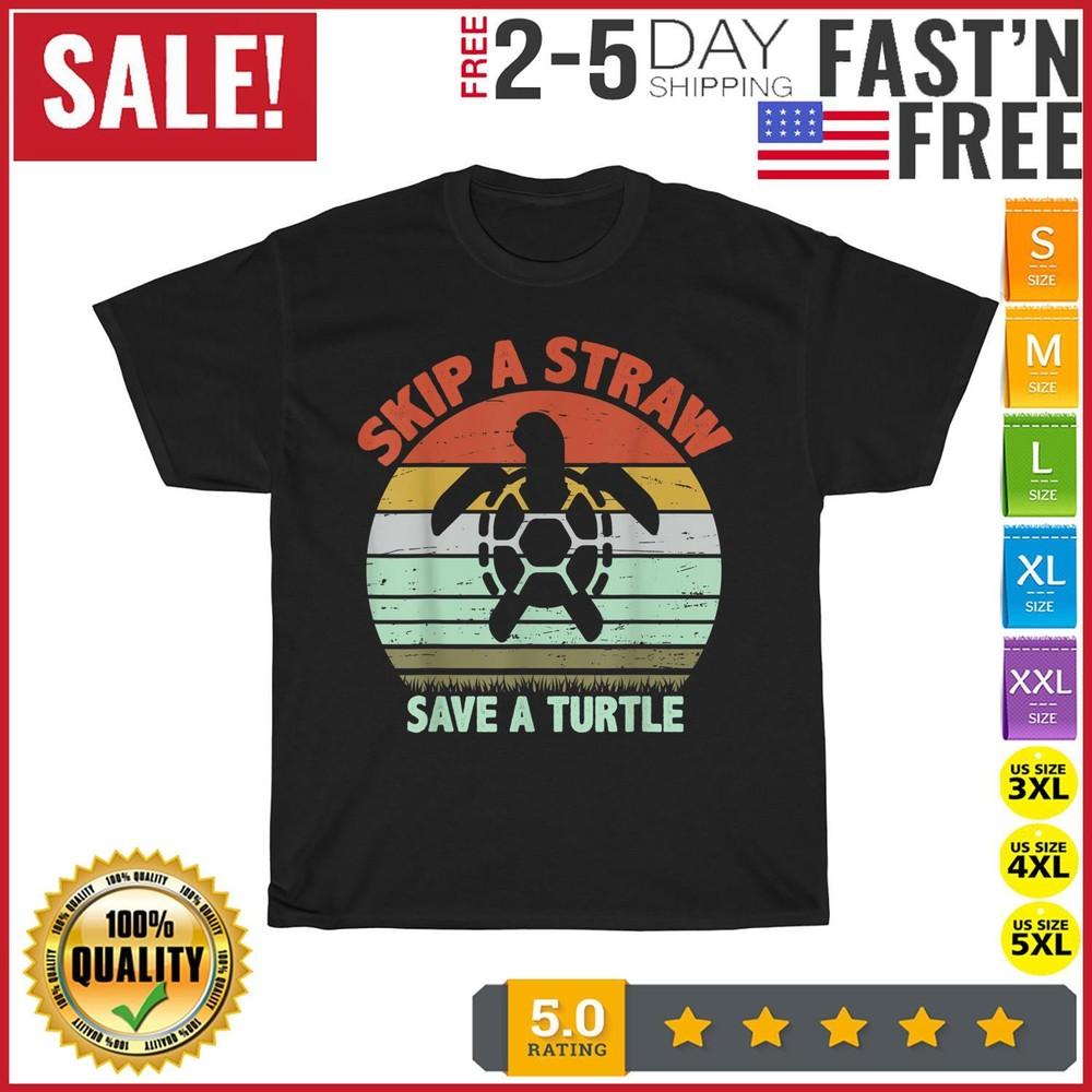

Skip A Straw Save A Turtle Vintage T Shirt Men Fashion 2023 Women T Shirt Short S