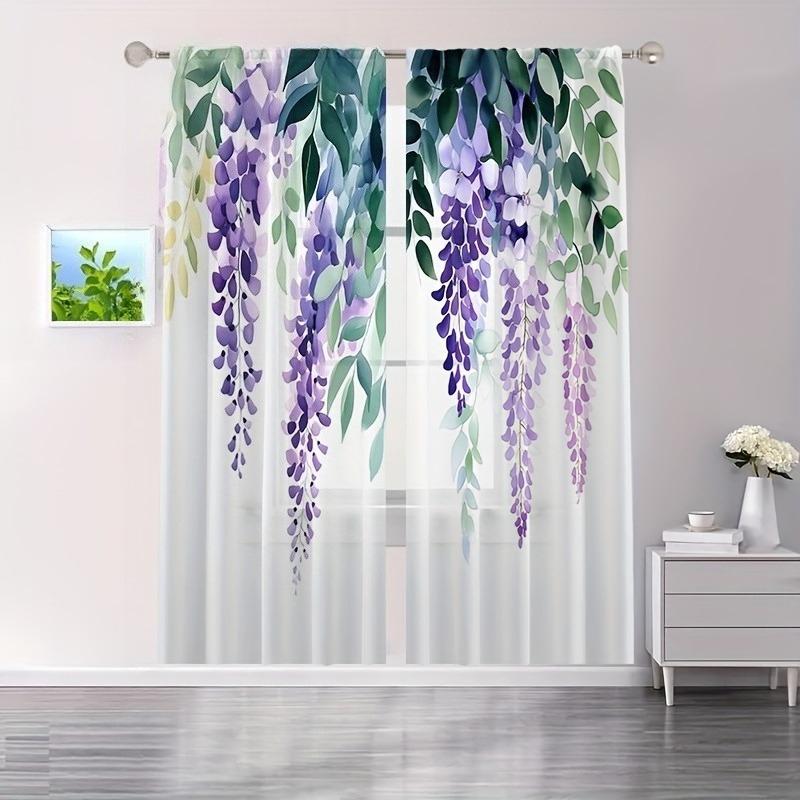 

Set Of 2 All Season Wisteria Blue Vine Curtains Polyester Living Room Dining Bedroom Windows Doors Curtain Light Filtering For Sitting Made With Rod W100*H130(CM)-Rod Pocket&2PCS