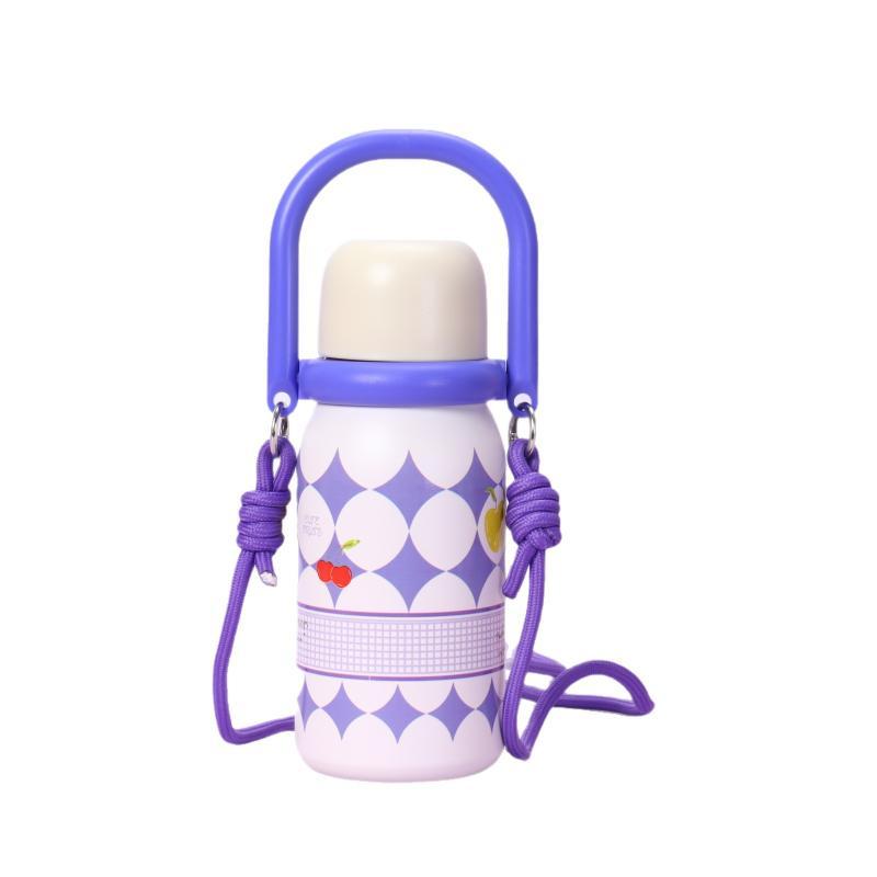 Cute Stainless Steel Insulated Water Bottle With Portable Handle Adjustable Strap For School Outdoor Activities Daily Use
