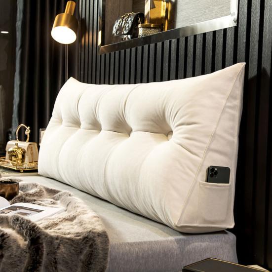 Headboard Triangular Pillow Headboard Wedge Cushion with Removable Cover Daybed Bolster Pillow with Side Pocket for Bed Reading Working