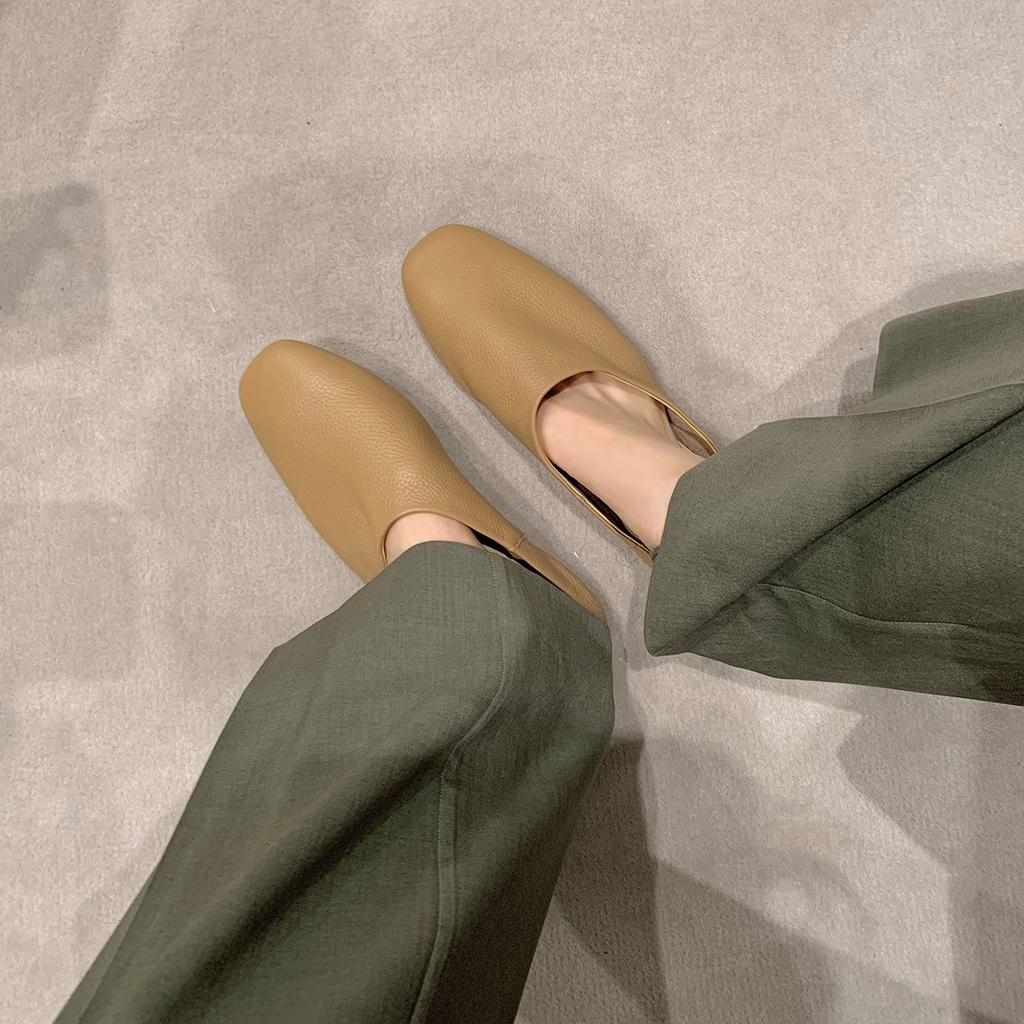 Spot second hair! Fashion versatile new soft square head flats Muller row head slippers women's half slippers