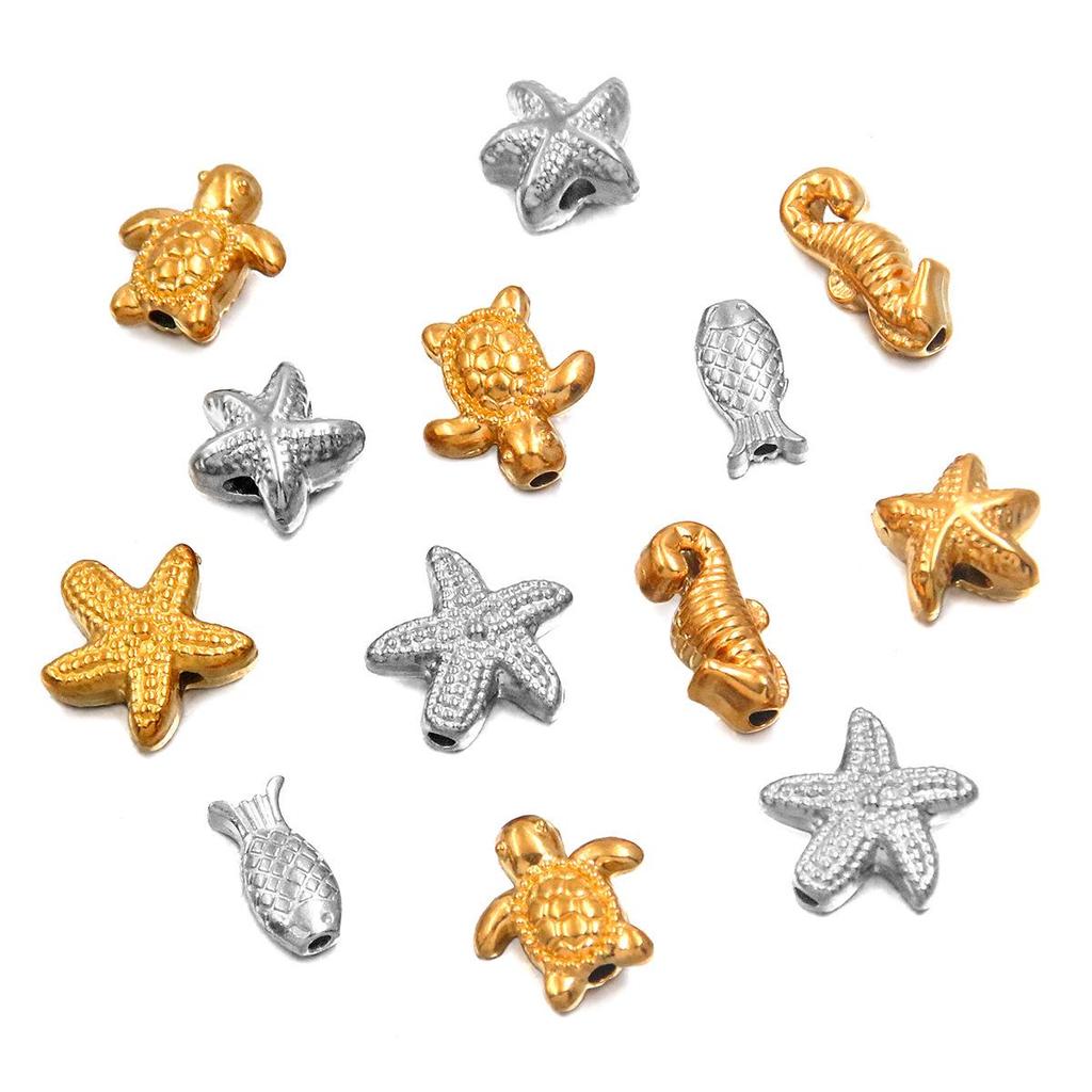 Retro Ocean-Themed Stainless Steel Beaded Pendants: Starfish, Seahorse, Sea Turtle for DIY Bracelets & Necklaces
