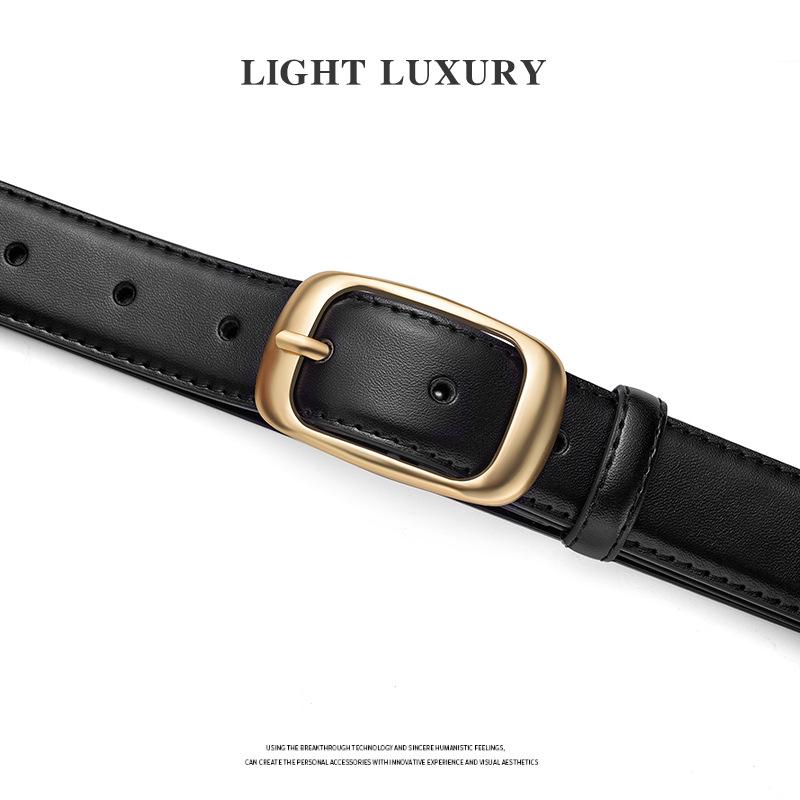 Women's Versatile Long Leather Belt with Alloy Buckle - High-Grade Casual Waist Accessory In Black for Jeans