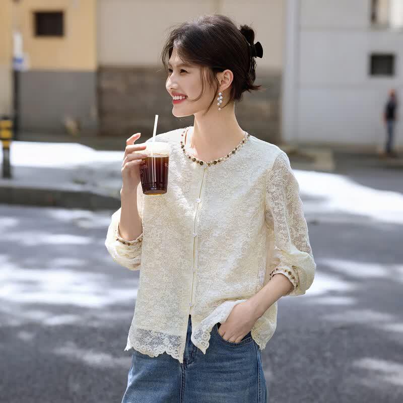 French Style Embroidered Lace Blouse