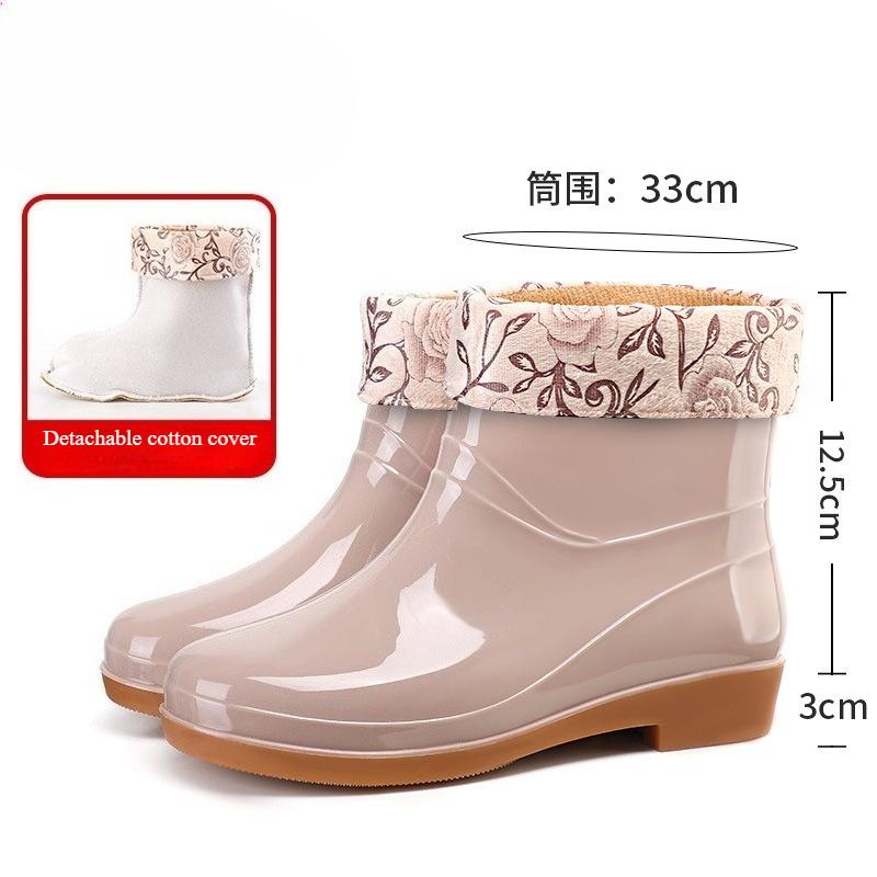 Autumn and Winter Velvet Waterproof Short Tube Women's Rain Boots Round Toe Outdoor Anti Slip Garden Shoes Durable Rubber Boots
