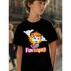 European Sizes Boys' Short-sleeve Summer T-shirt with Cartoon Sun Girl Print Design, Vibrant Fun Squad Theme, Featuring Floral Accents