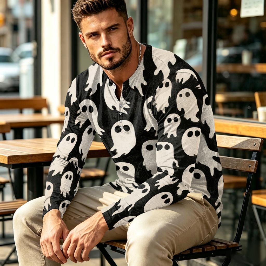 Men's Long Sleeve Shirt for Halloween Casual Wear