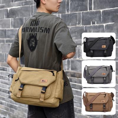 Men's Shoulder Bag Large Capacity Student Sports Crossbody Bag Canvas Messenger Bag