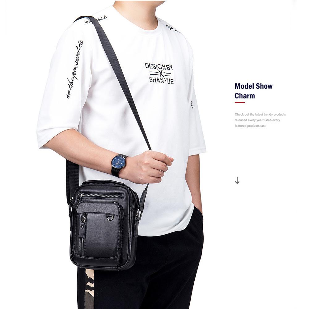 LAOSHIZI Genuine Leather Men's Crossbody Shoulder Bag Vintage Cowhide Messenger Bag for Male Small Casual Handbag