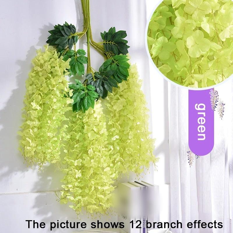 12pcs Fashion Wisteria Artificial Flowers Vine Wreath Wedding Arch Decoration Leaf Rattan Trailing Silk Flower Ivy Wall Decor