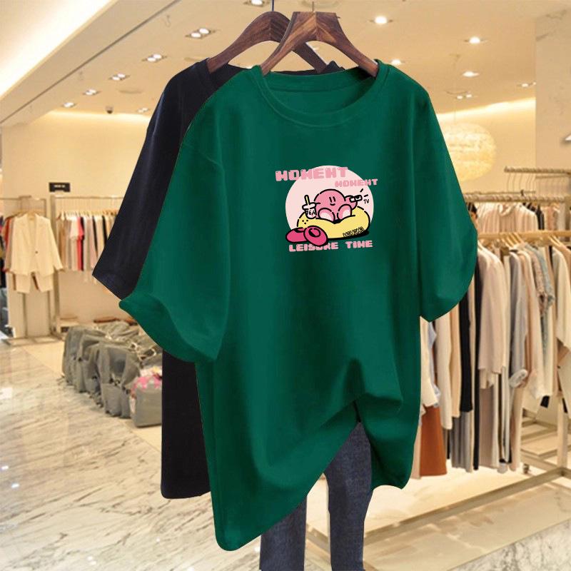 Wine Red Cartoon Short Sleeve T-Shirt - Women's Korean Style Loose Summer 2026 Trendy Top