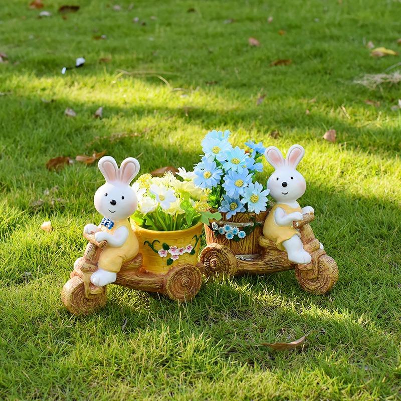 Creative Cartoon Rabbit Courtyard Decoration Outdoor Garden Ornament Succulent Flower Pot Landscape Sculpture Home Decor
