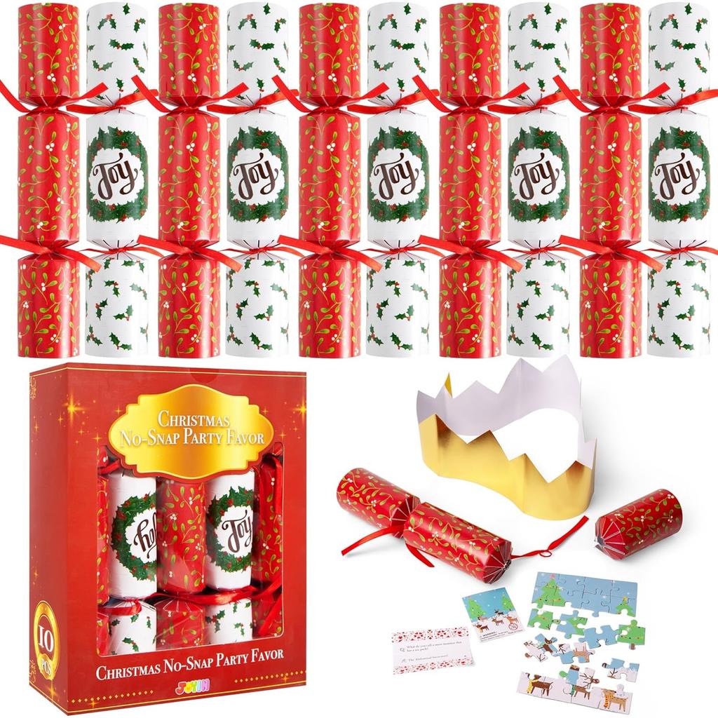 10 Pack Xmas Non-Snap Celebration Favor Classic Table Favor Comes With Celebration Cap Jokes Gifts designed for Xmas Table Decorations