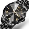 OLEVS Watch for Men Luxury Brand Black Steel Strap 3ATM Waterproof Date Luminous Quartz Men's Watches Reloj Hombre