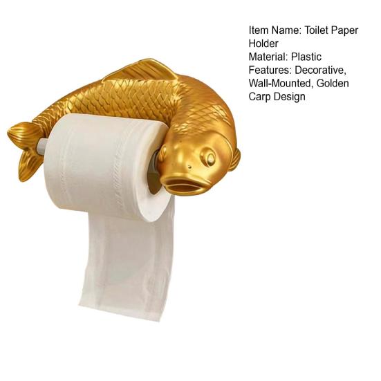 Golden Carp Toilet Paper Holder Wall-Mounted Toilet Roll Holder Decorative Fish Design Paper Towel Dispenser for Bathroom Kitchen Decor