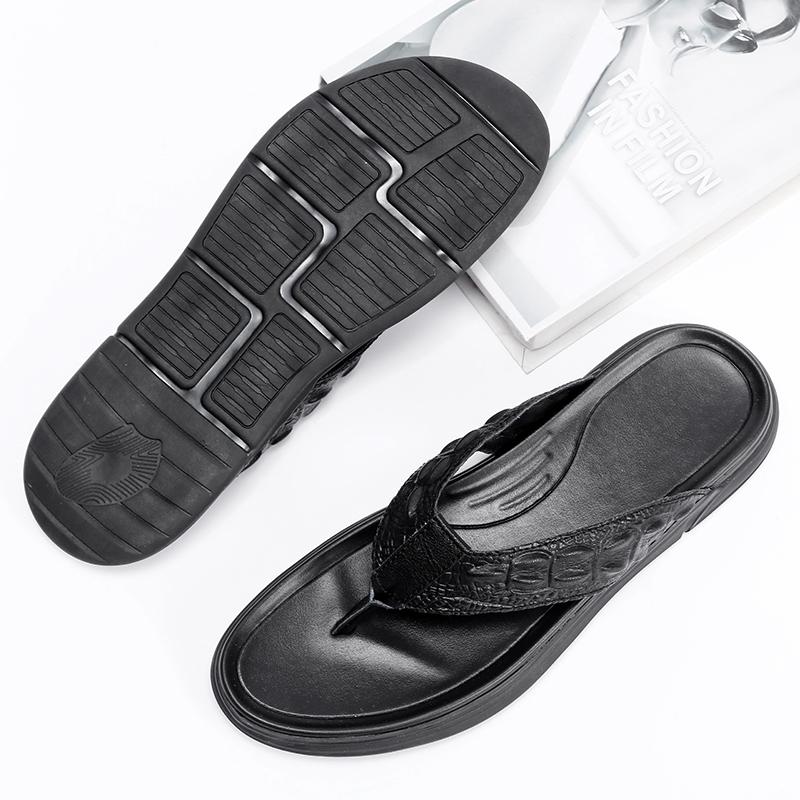Cool Slippers Men Genuine Leather Fashion Flip Flop Summer Soft Shoes Men Shoes Outdoor Flat Shoes Men's Beach Cowhide Slippers