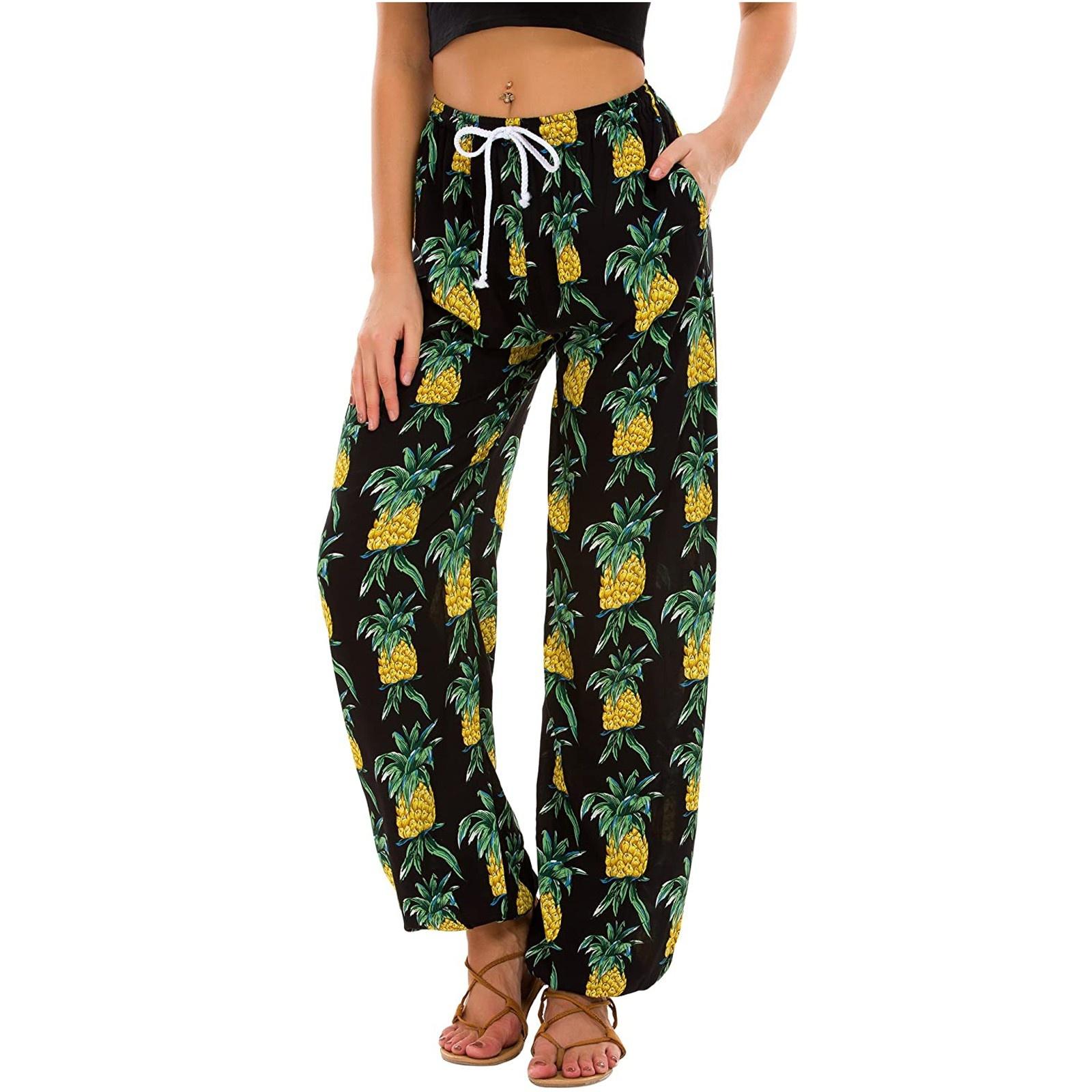 

Women s Printed Pocket Cotton Linen Casual Wide-Leg Pants XL жовтий