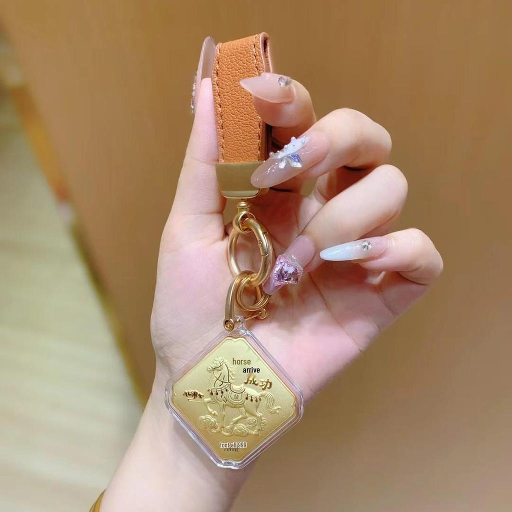 999 Pure Gold Four-Sided Horse Keychain & Mobile Charm Pendant - Creative Souvenir Gift