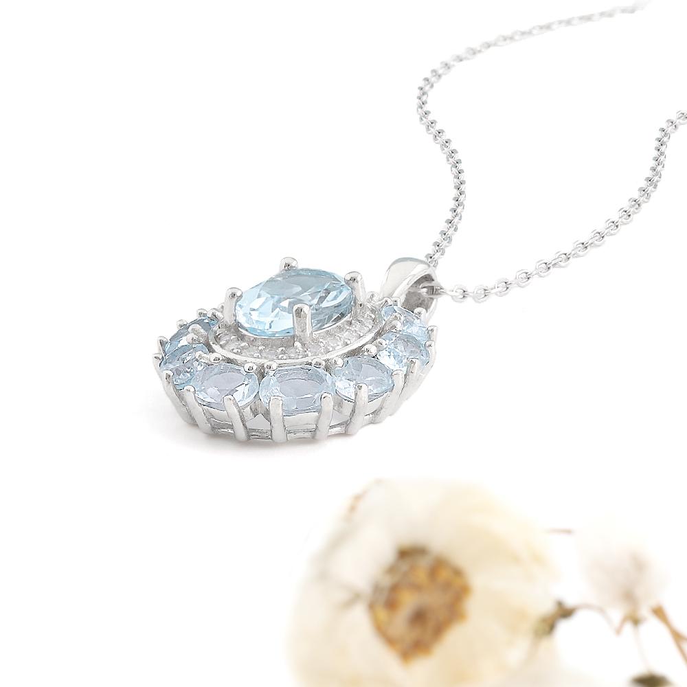 2026, 925 sterling silver pendant necklace natural Brazil Sky Blue Topaz Flower design fine jewelry for women's anniversary gift