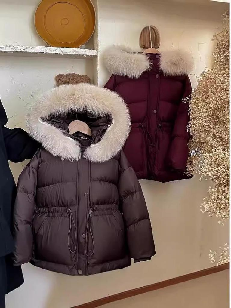 2024 Winter Kids' White Duck Down Jacket with Real Fur Collar, Hooded, Mid-Length for Boys and Girls