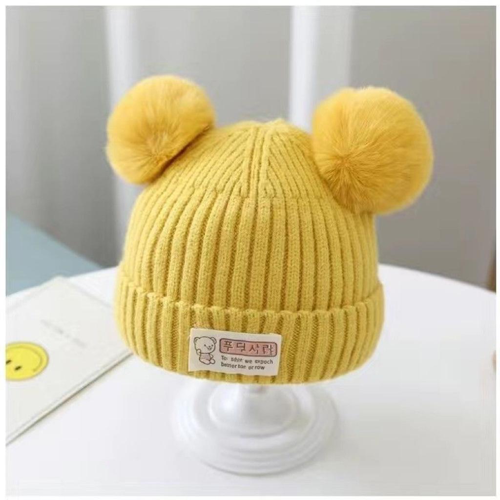 Baby hat autumn and winter fleece thickened knitted hat bear cute super cute baby wool hat men's and women's hat Korea