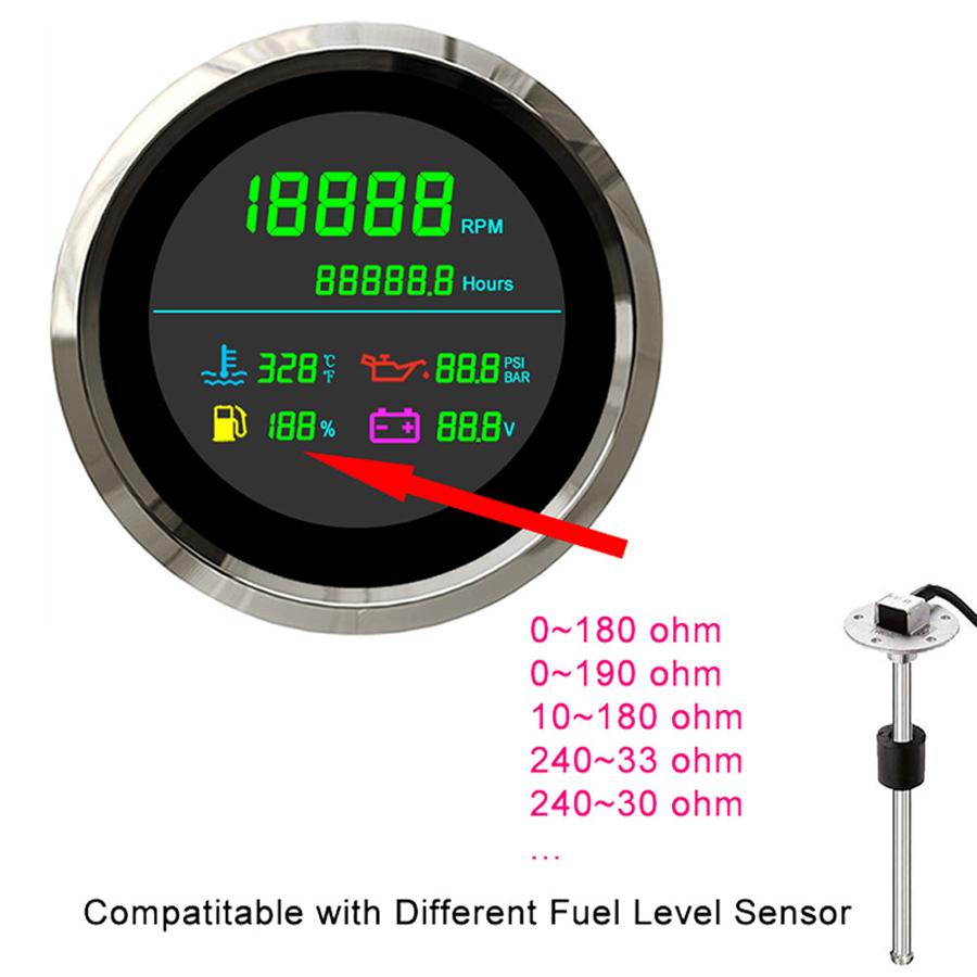 12V/24V 85mm Tachometer Fuel Gauge Water Temp Oil Pressure Voltmeter Hour Meter
