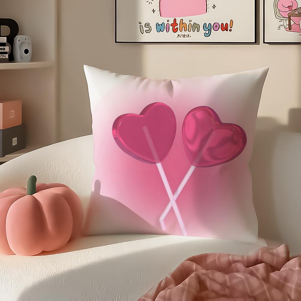 Cute Sweet Pink Candy Art Vibe Cushion Cover Pillowcase Short Plush Invisible zipper Room Sofa Cushion Cover