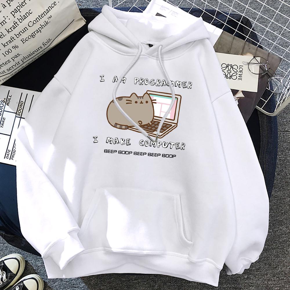 I Am Programmer I Make Computer Funny Cat Womens Hoody Pocket O-Neck Pullovers Casual Fashion Soft Hoody Harajuku Loose Clothes