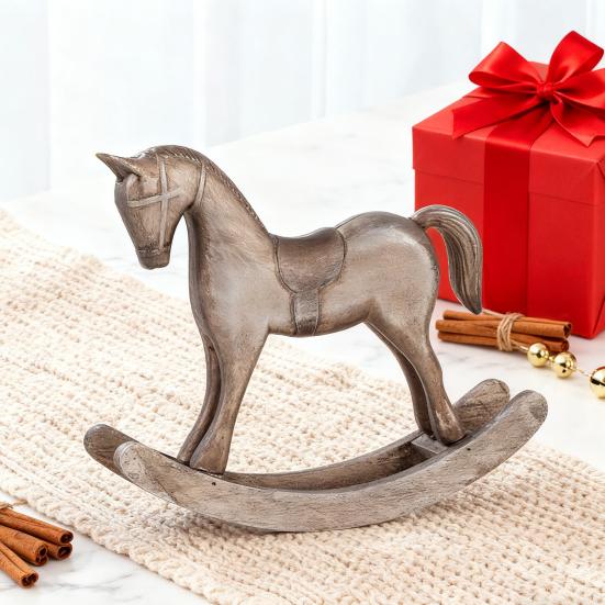 Wood Carving Rocking Horse Figurine Vintage Miniature Rocking Horse Statue Home Office Living Room Desktop Decoration Ornament
