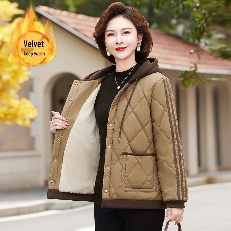 

2024 Осень/Зима Куртка с капюшоном для женщин среднего возраста – Легкое стеганое пальто для мамы XXL (110-125 cm bust)