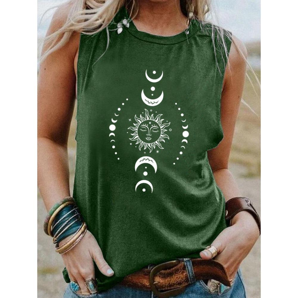 Sun and Moon Pattern Printed Tank Top