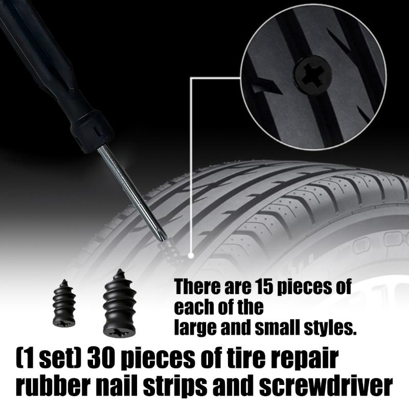 Carbon Steel Tire Plug Kit With 30 Rubber Nails And Screwdriver Unversal For Vehicle Motorcycle Truck Flat Tire Repair