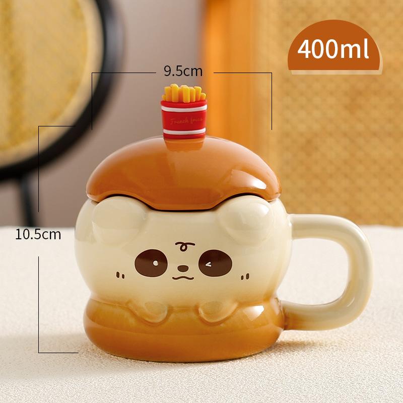 

Милая кружка в виде животного, подарок на день рождения, сувенир, гамбургер, собака, керамическая чашка с крышкой, ложка, чашка для воды, креатив 400ML