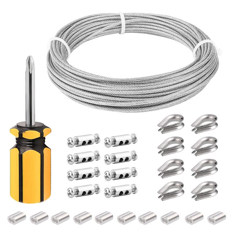 Kit de Câble d'Acier Inoxydable Revêtu, 2 mm - Câble de Tension pour Clôture de Jardin Extérieure et Rideaux avec Ajusteur à Vis