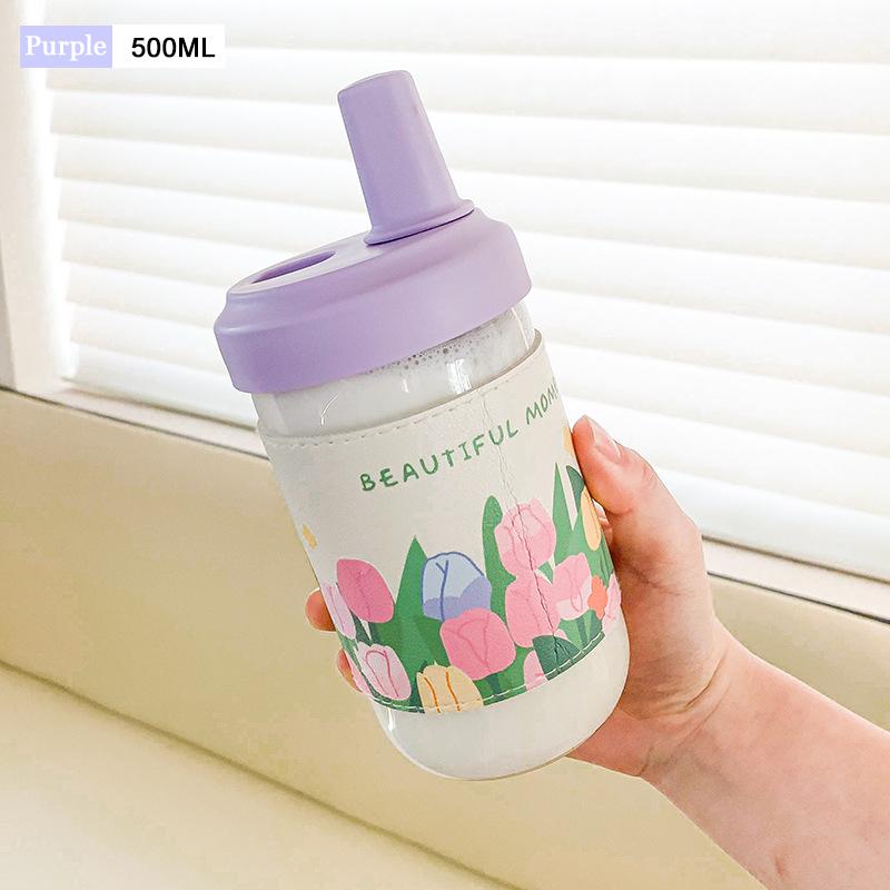 

500 мл/850 мл стеклянная чашка с крышкой и соломинкой, прозрачная стеклянная бутылка для воды, пузырьковая чашка для чая, чашка для молока, сока, воды, бутылка для питья 500ml-850ml