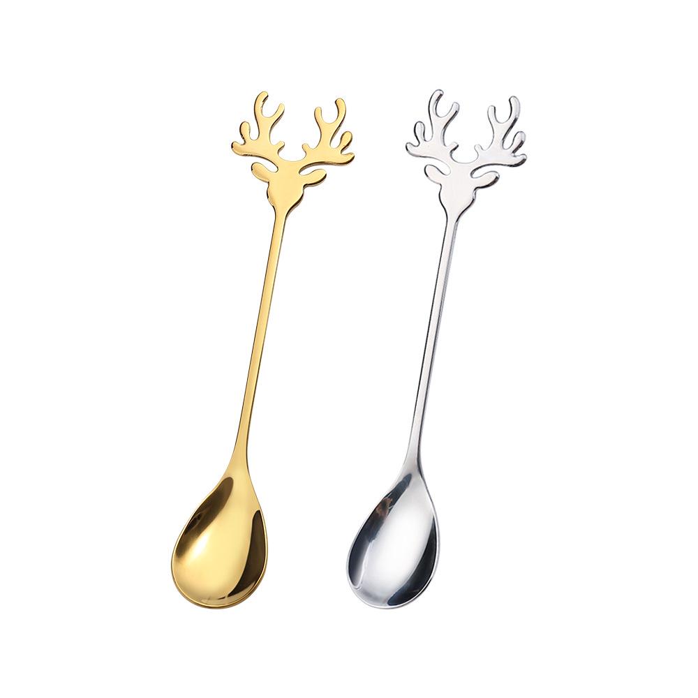 Reindeer-Themed 304 Stainless Steel Coffee and Dessert Mixing Spoon Gift Set In Cute Christmas Box