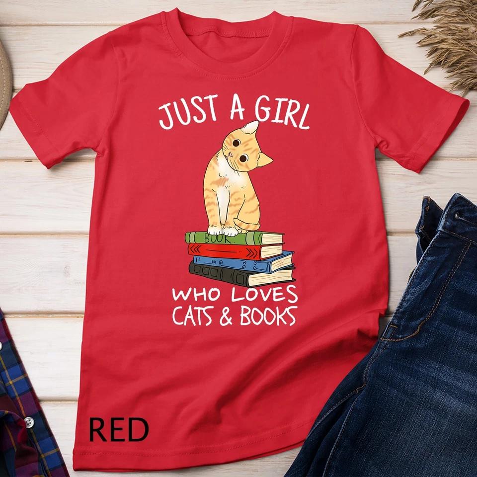 Just A Girl Who Loves Books And Cats - Funny Reading Unisex T-shirt 8 XL