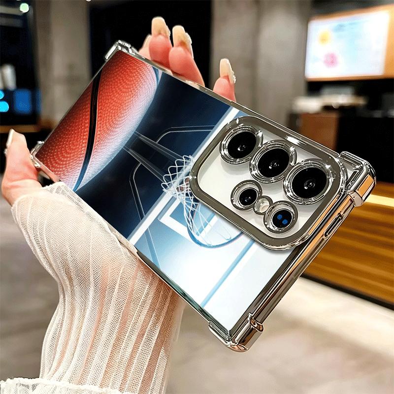 Basketball Basket Sports Plating Phone Case For Samsung Galaxy S24 S25 FE S26 Edge S23 Ultra S22 S21 Plus S20 Anti-Fall Airabag