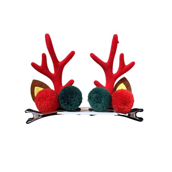 1 Pair Kids Reindeer Antler Hair Clips Soft Plush Christmas Hairpin for Baby Girl Toddler Cute Photo Prop Party Hair Accessory