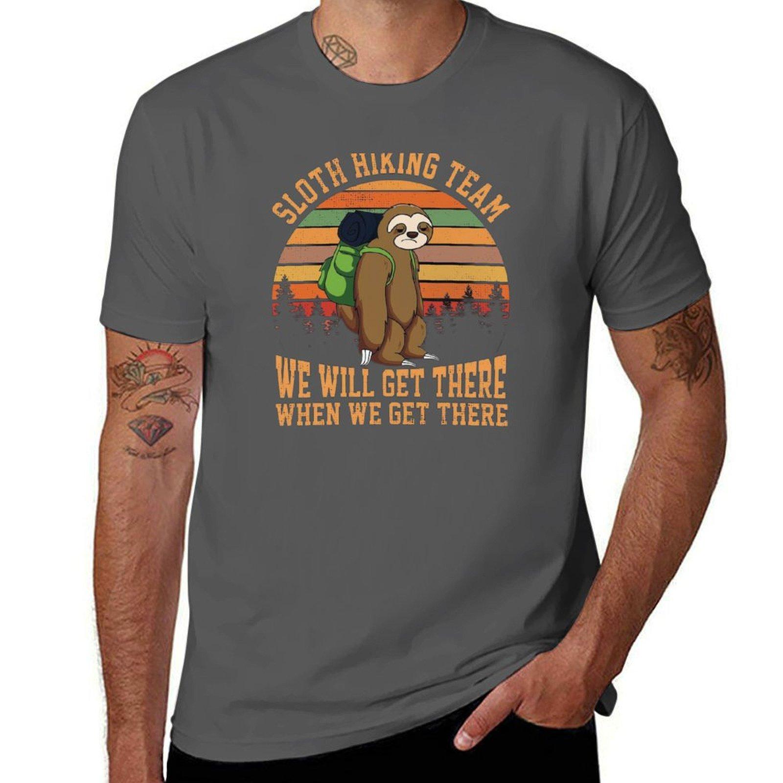 

(229) - Sloth hiking team we will get there when we get there, funny hiking shirt with sloth vintage T-Shirt 4XL