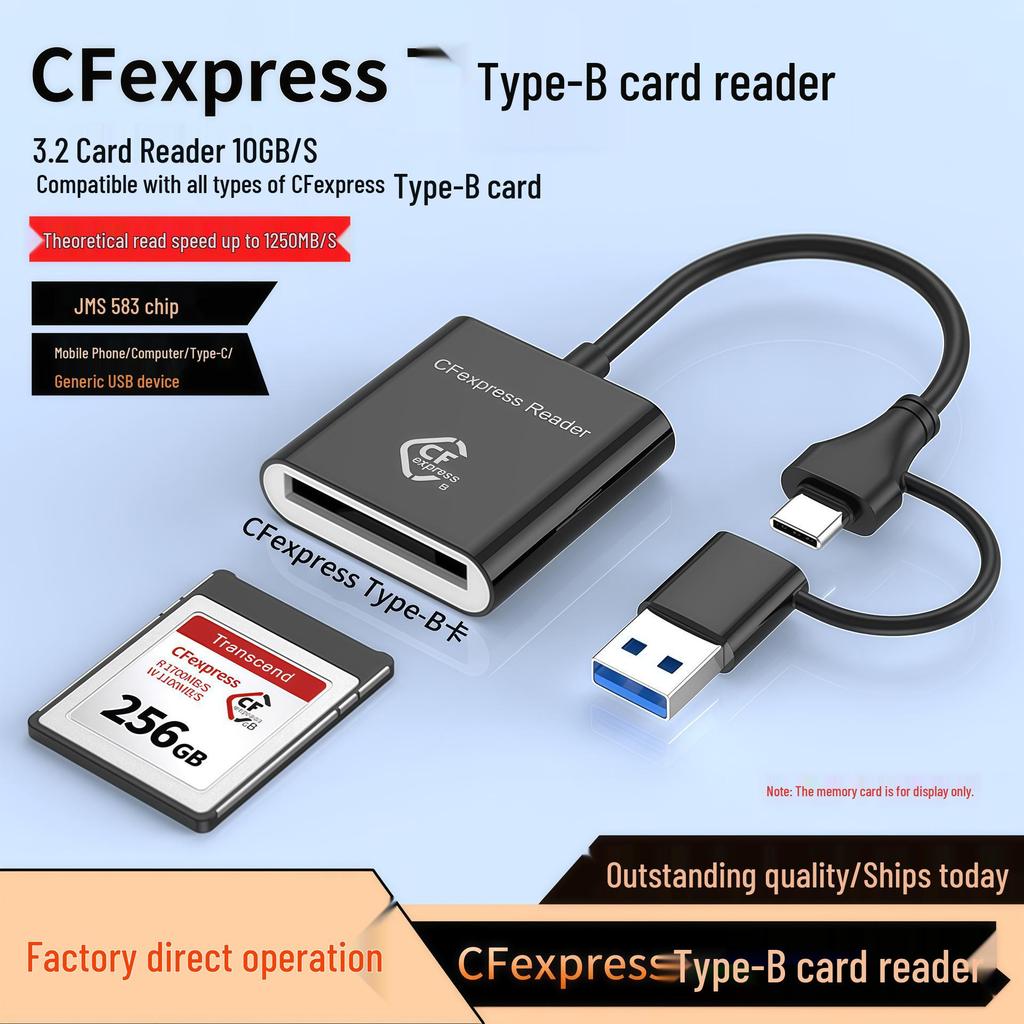 High-Speed CFexpress Type-B & SD 2.0 Card Reader, USB 3.2, 10Gbps