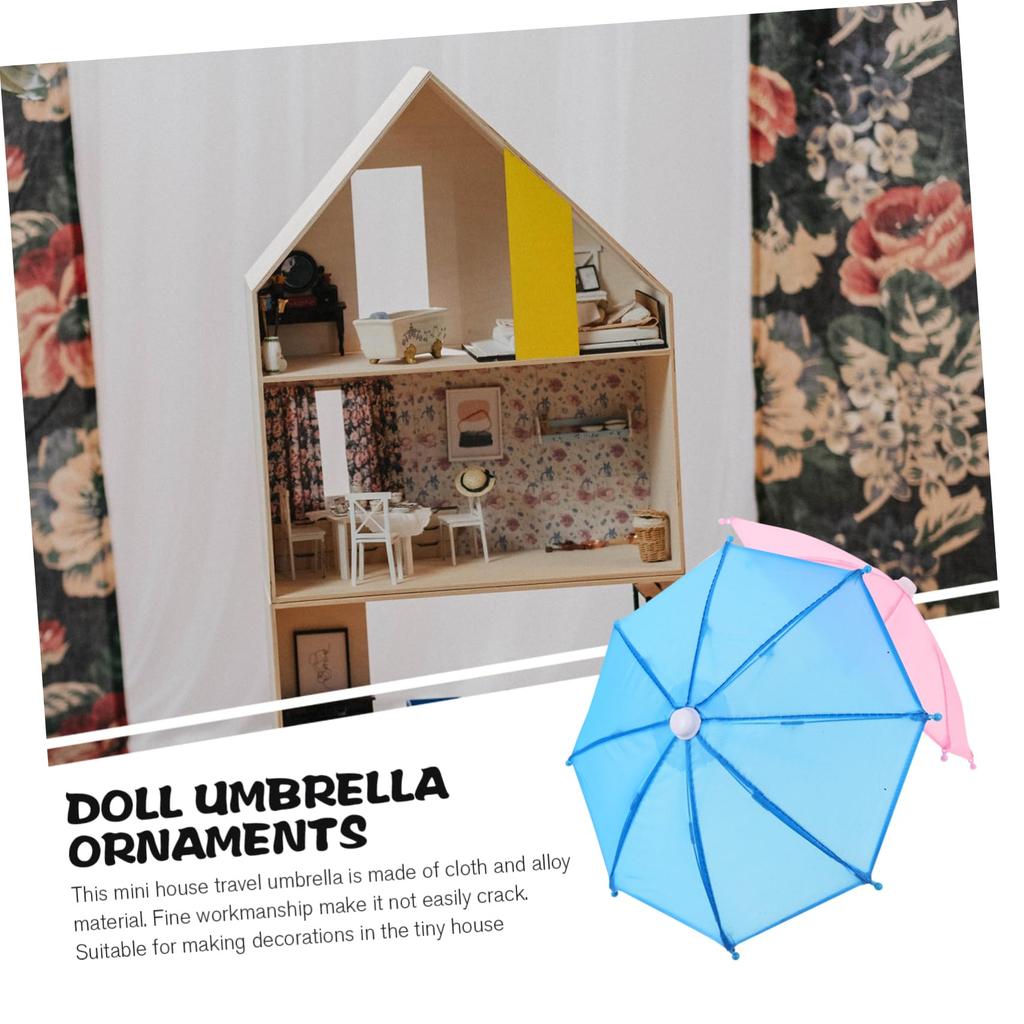 VICASKY Miniature Umbrellas, 1/12 Scale, Set of 2, Cute Toys for Kids, Fabric and Alloy Decor, Foldable, Dollhouse Decoration, Photography Prop