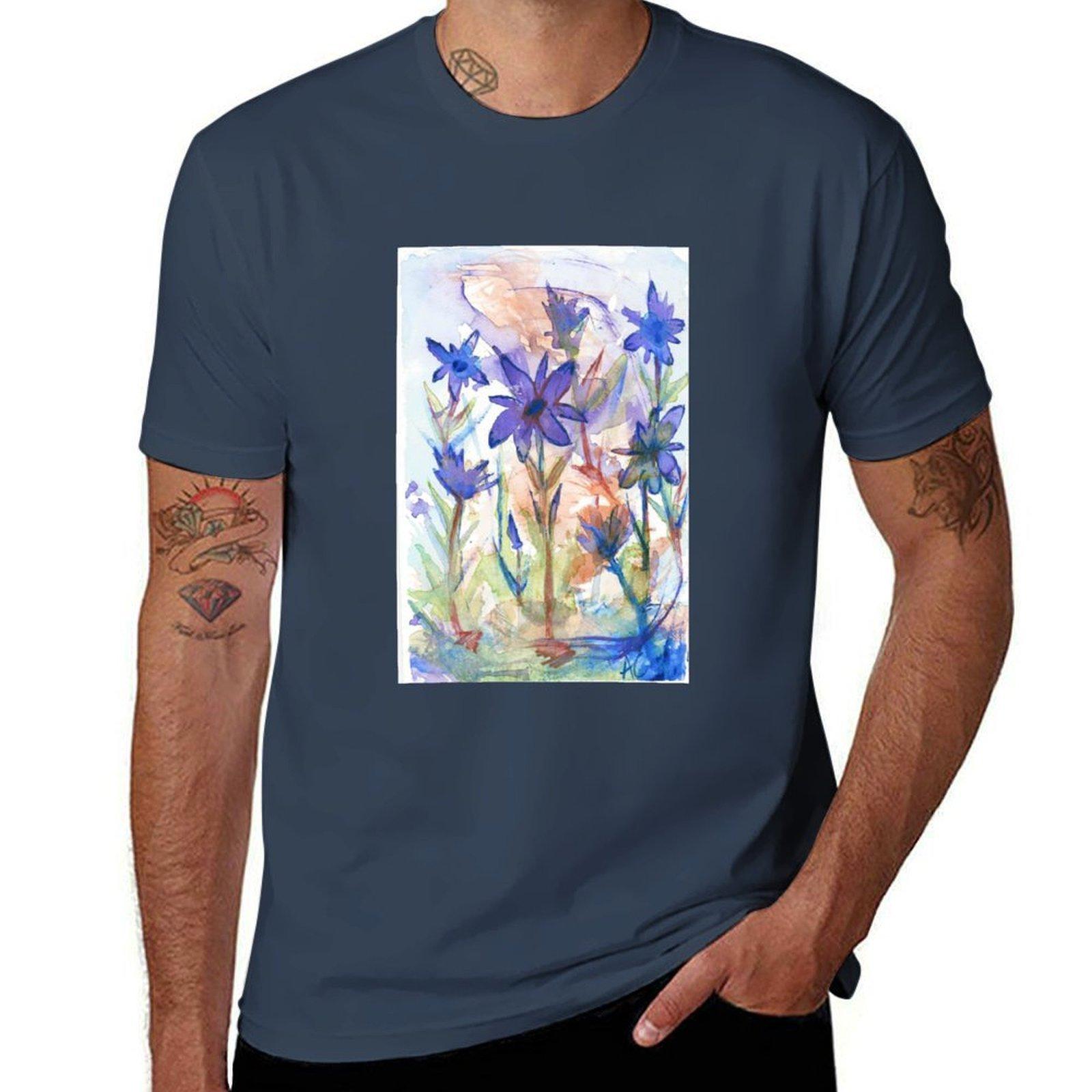 

Футболка с фиолетовыми цветами в стиле импрессионизма Дышащая спортивная футболка для мужчин S