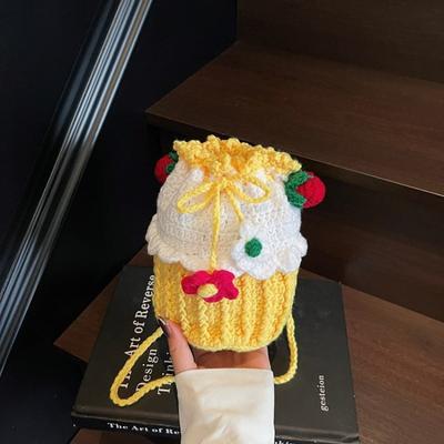 Design Sense Wool Bag Women's New Hand-woven Bucket Bag Cute Shoulder Crossbody Mobile Phone Bag