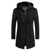 Autumn Winter Men Hooded Wool Jacket Autumn Mens Long Windproof Wool Coat Casual Thick Slim Jacket Male Size