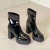 Fashion Women Platform Super High Heel Fashion Short Boots Thick Heel Non-slip Ankle Boots Black Leather Party High Heels Tacones Size35