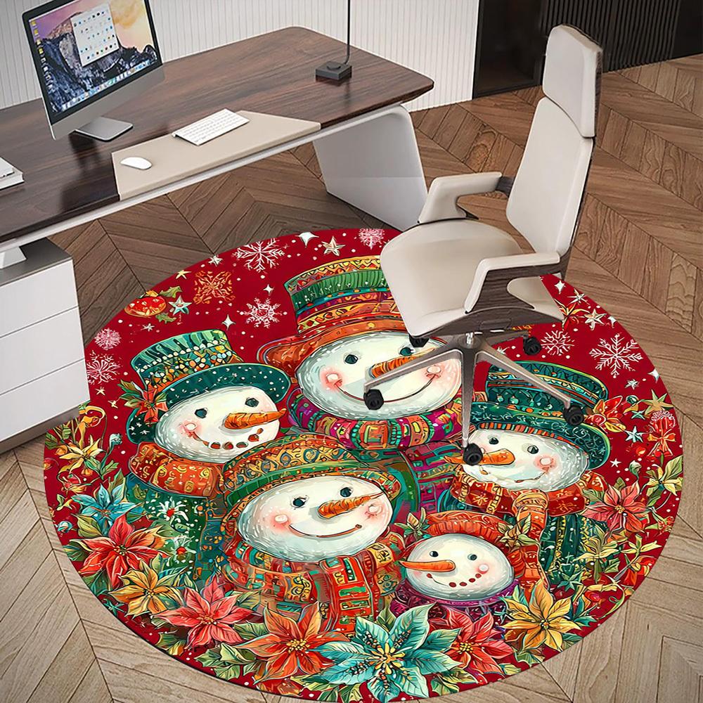1PC Snowmen Flowers Office Round Area Rug, Under Office Chairs Bedroom Living Room Home Decor, Carpet for Office -1110132