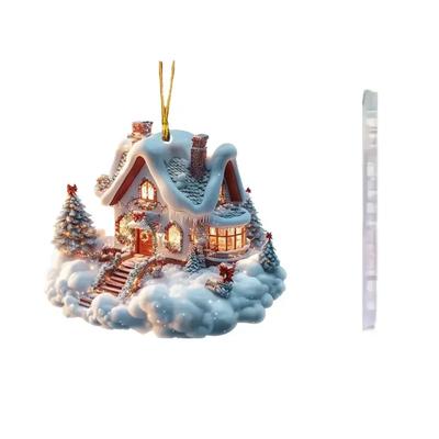 Acrylic Cloud Snow House Pendant Whimsical Ornament Cloud Snow House 8cm Acrylic Pendant Holiday Decor Whimsical Design