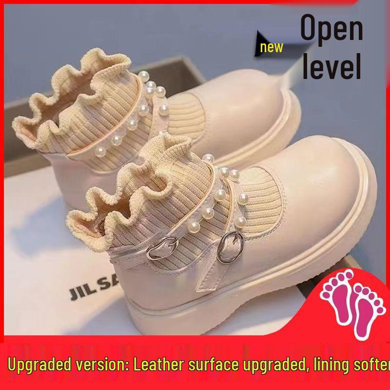 Dívčí kotníkové martensky - Podzim/Zima 2025 Pravá kůže Ponožkový styl se sametem Dětské boty