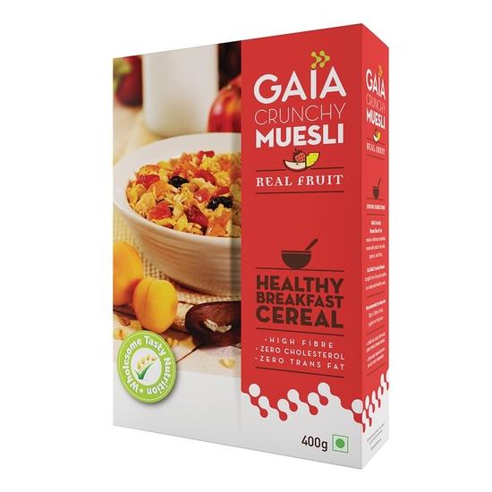 Мюсли Gaia Crunchy Fruit and Nut Muesli 400 г в коробке — восхитительно хрустящие и питательные хлопья для завтрака, богатые клетчаткой и железом